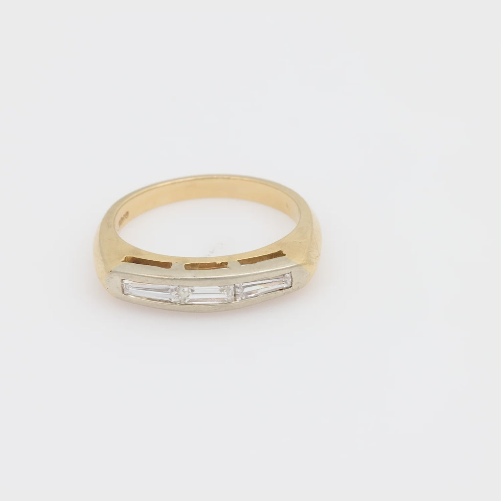 Mid Century baguette diamond 14k yellow and white gold wedding ring