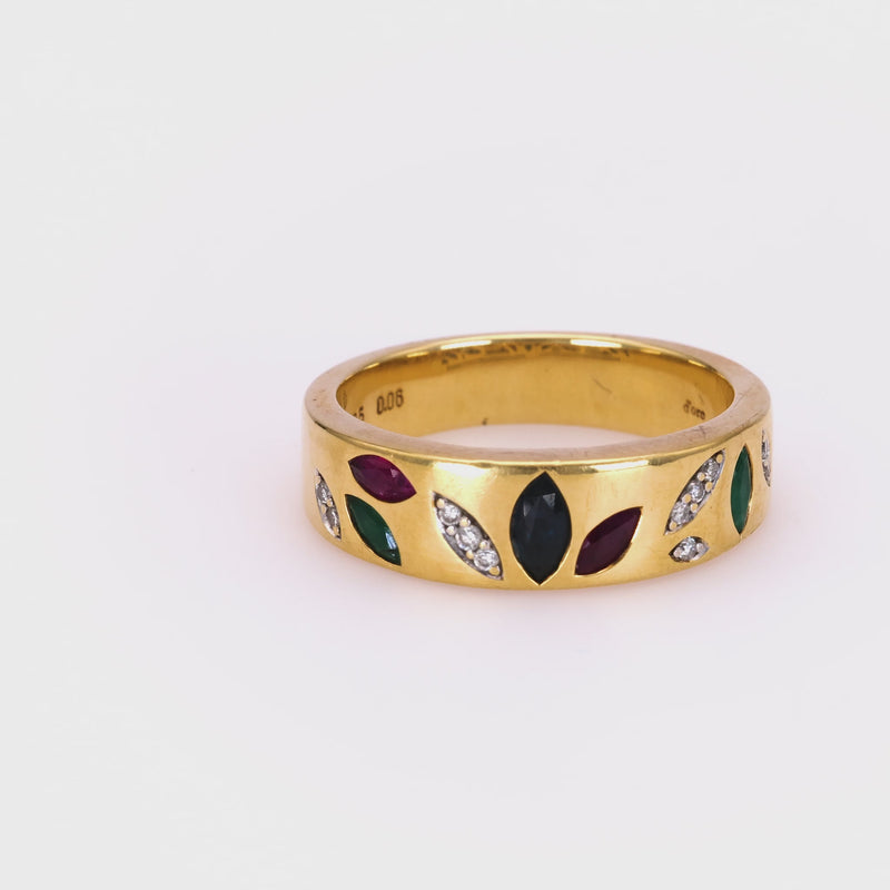 Vintage Gemstone Diamond Gold Band