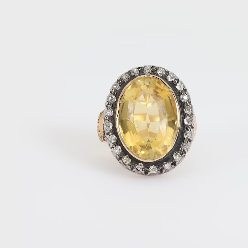 Georgian 8.40 carat citrine diamond 18k yellow gold silver cluster ring