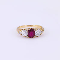 Victorian GIA Burma No Heat Ruby Diamond 18K Yellow Gold Ring