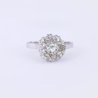 French Art Deco Diamond Platinum 18K White Gold Cluster Ring