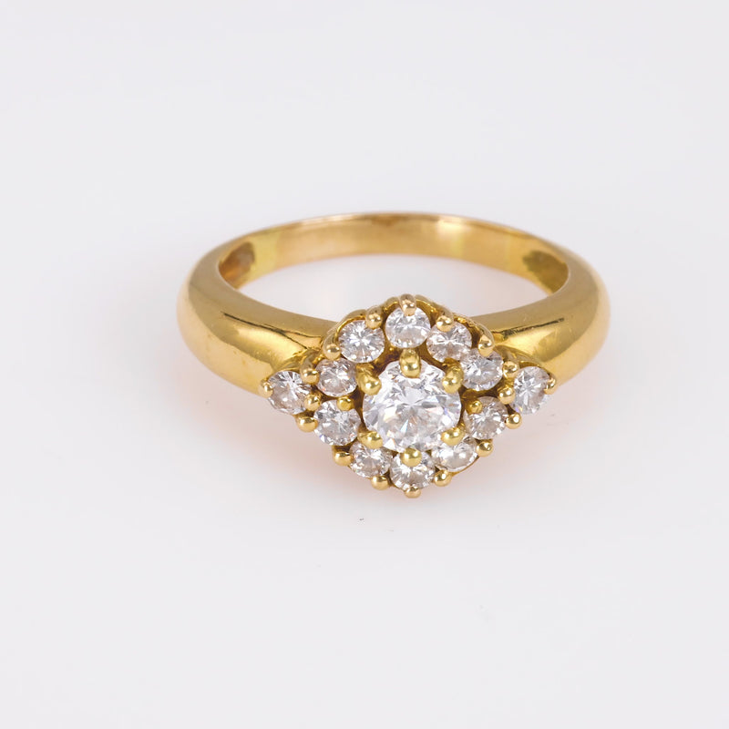 European Diamond Yellow Gold Cluster Ring