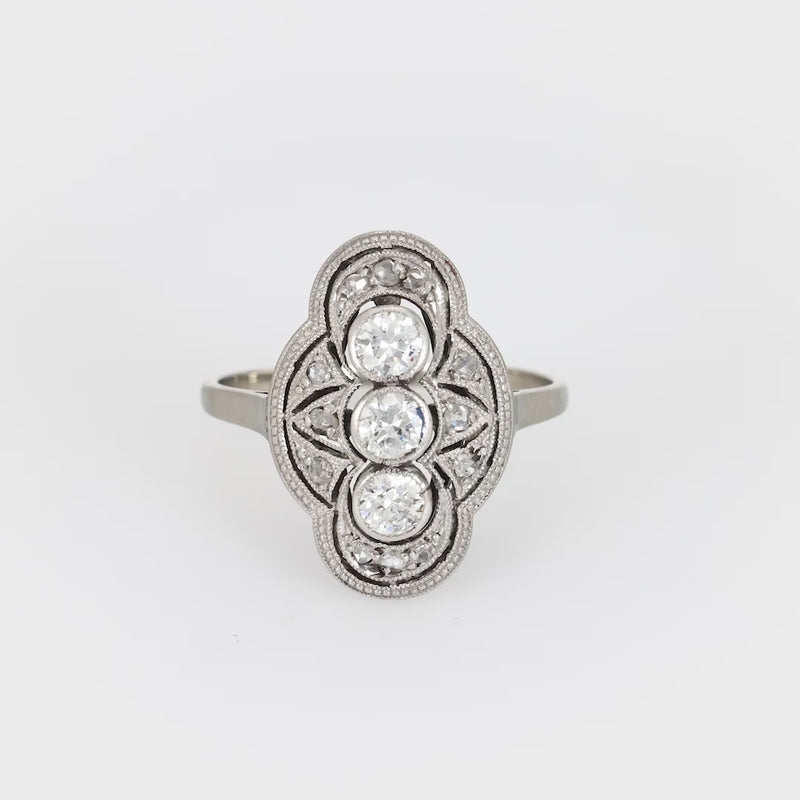 Antique old cut diamond 14k white gold ring