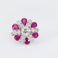 French GIA 1.47 carat diamond ruby platinum cocktail ring