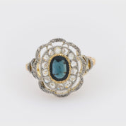 Art Deco style sapphire diamond 18k yellow gold and platinum cocktail ring