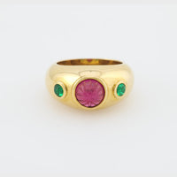 Cartier French 2 carat carved pink sapphire emerald 18k yellow gold ring