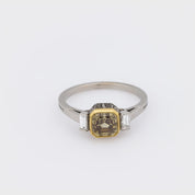 Vintage 1.74 carat fancy yellow brown diamond platinum 18k yellow gold ring