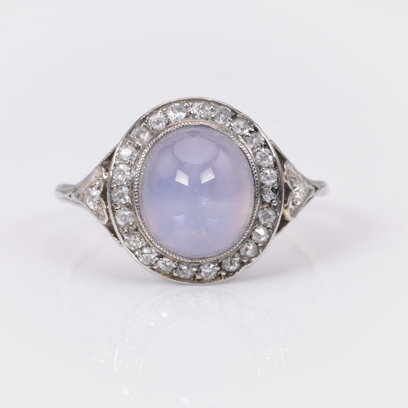 Edwardian 5.5 Carat Cabochon Star Sapphire Diamond Platinum Halo Ring