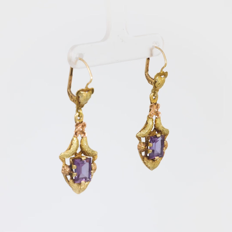 Victorian amethyst 18k yellow gold earrings