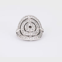 Vintage French Diamond 18K White Gold Target Swirl Ring