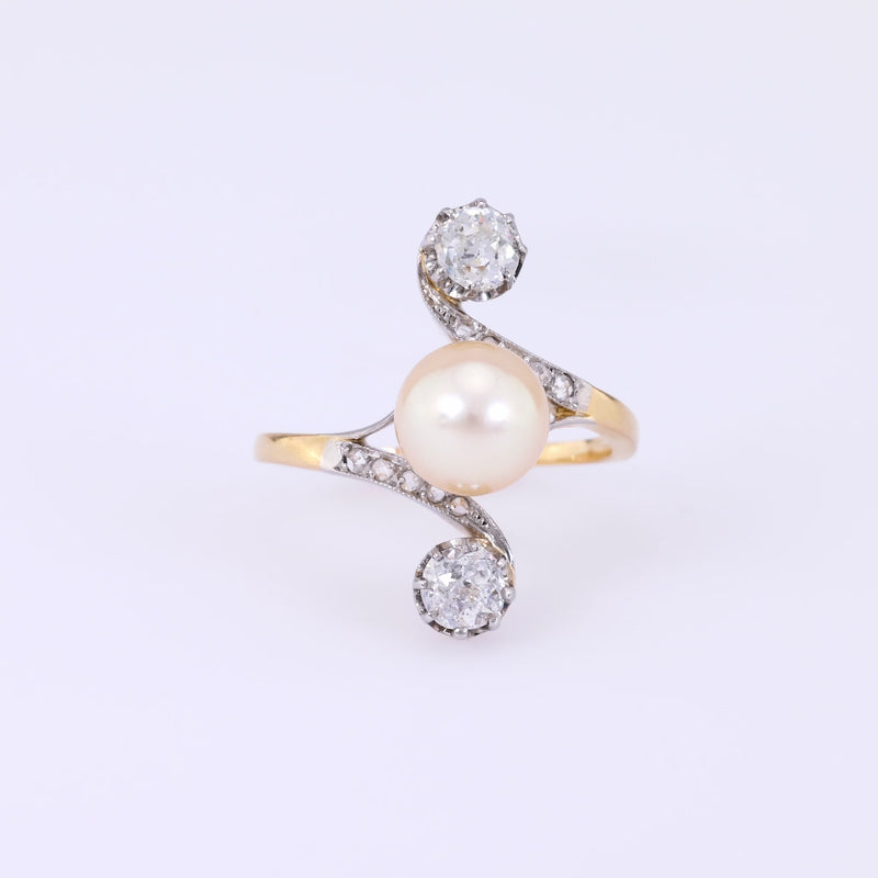 Belle Époque Pearl Diamond 18K Yellow Gold Toi Et Moi Ring