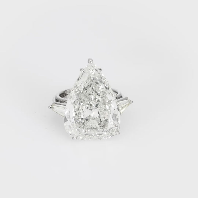 Huge GIA 13.37 carat pear shape diamond platinum engagement ring