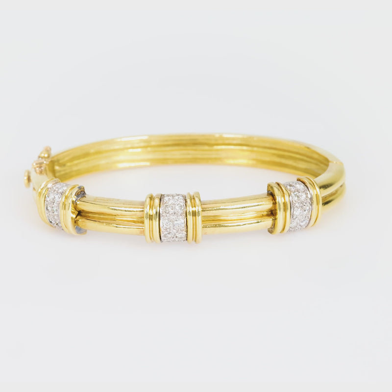 Vintage 18k yellow gold diamond gold bangle bracelet