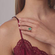 Victorian 3.00 carat emerald diamond 18k yellow gold cluster ring