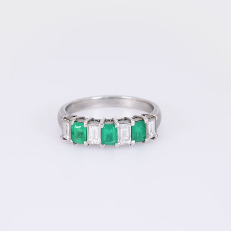 Vintage diamond emerald platinum band