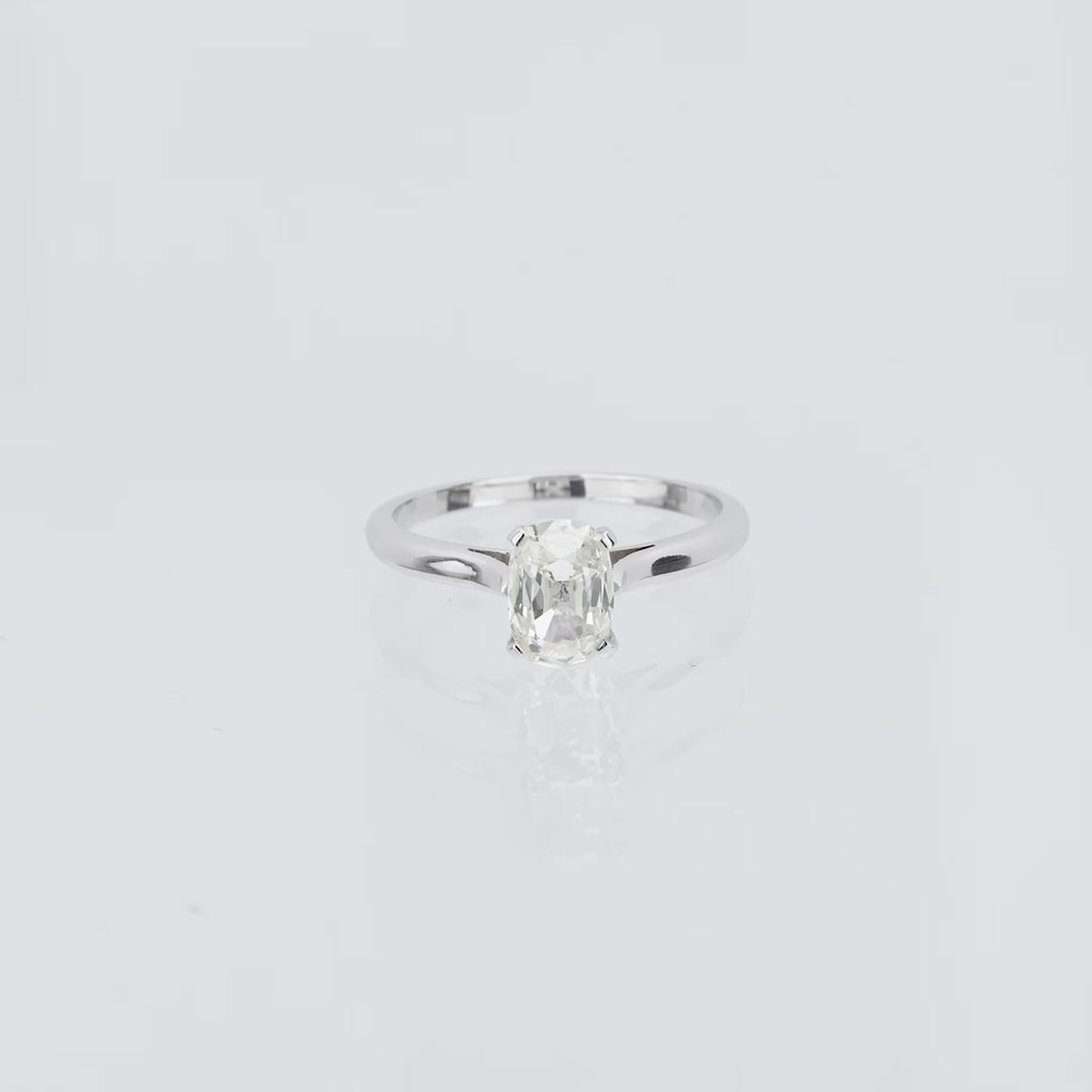 French GIA 1.19 carat diamond 18k white gold solitaire engagement ring