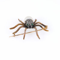 Victorian Revival Inspired Pearl Diamond 18K Rose Gold Silver Tarantula Brooch