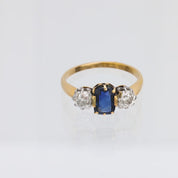 Victorian sapphire diamond 18k yellow gold 3 stone ring