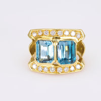 Vintage Blue Topaz Diamond Yellow Gold Cocktail Ring