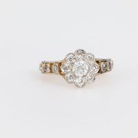 Edwardian 1.50 carat total weight diamond 18k yellow gold flower ring