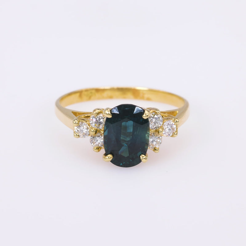 Vintage Oval Cut Blue Sapphire Diamond 18K Yellow Gold Ring