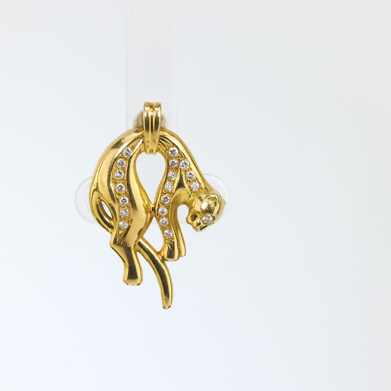 French 18k yellow gold diamond panther pendant