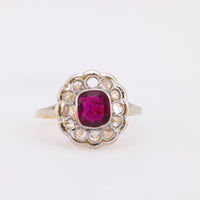 Exceptional GIA 1 carat no heat ruby diamond 18k cluster ring