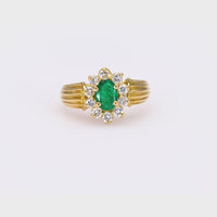 Emerald Diamond Yellow Gold Cluster Ring