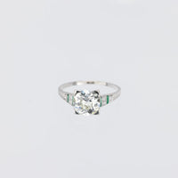 Art Deco GIA 2.23 carat diamond emerald platinum engagement ring