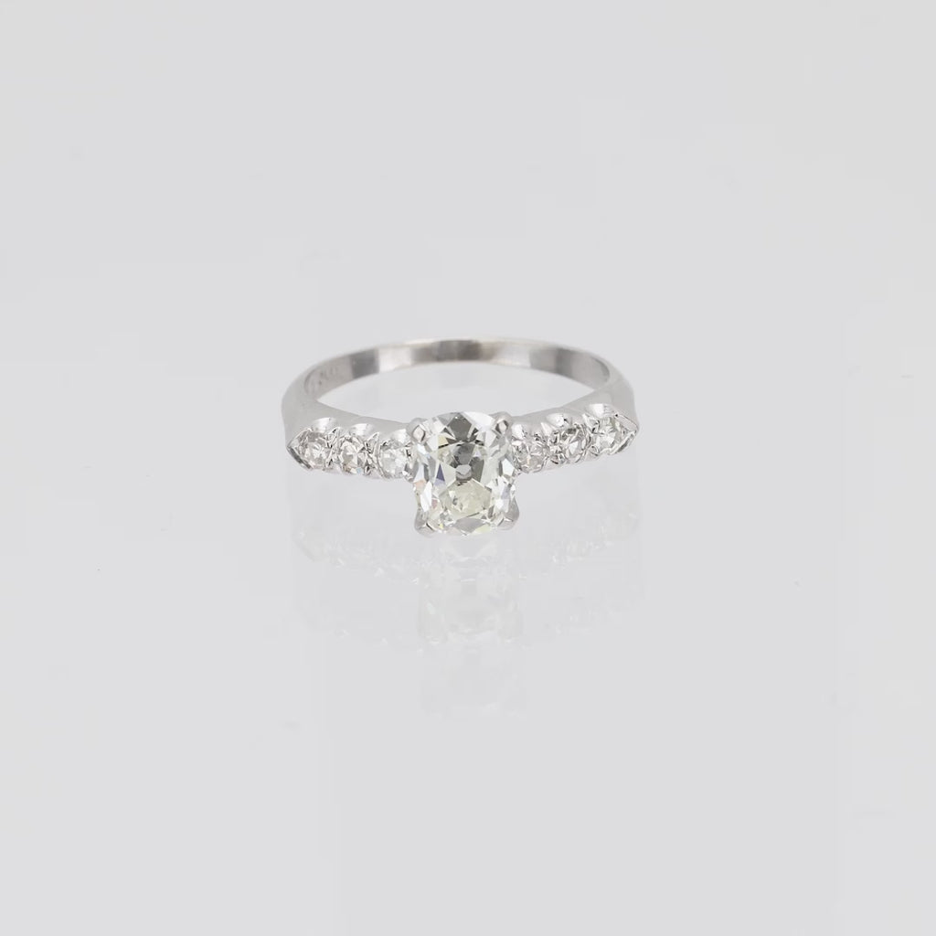 Art Deco GIA 1.10 carat old mine cut diamond platinum engagement ring
