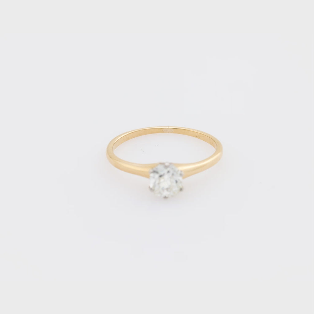 Victorian .54 carat old mine cut diamond 14k yellow gold engagement ring
