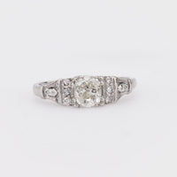 Geometric GIA 0.98 carat old mine cut diamond platinum engagement ring