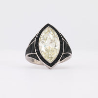 Art Deco Style 6.59 Carat Oval Cut Diamond Onyx Platinum Cocktail Ring