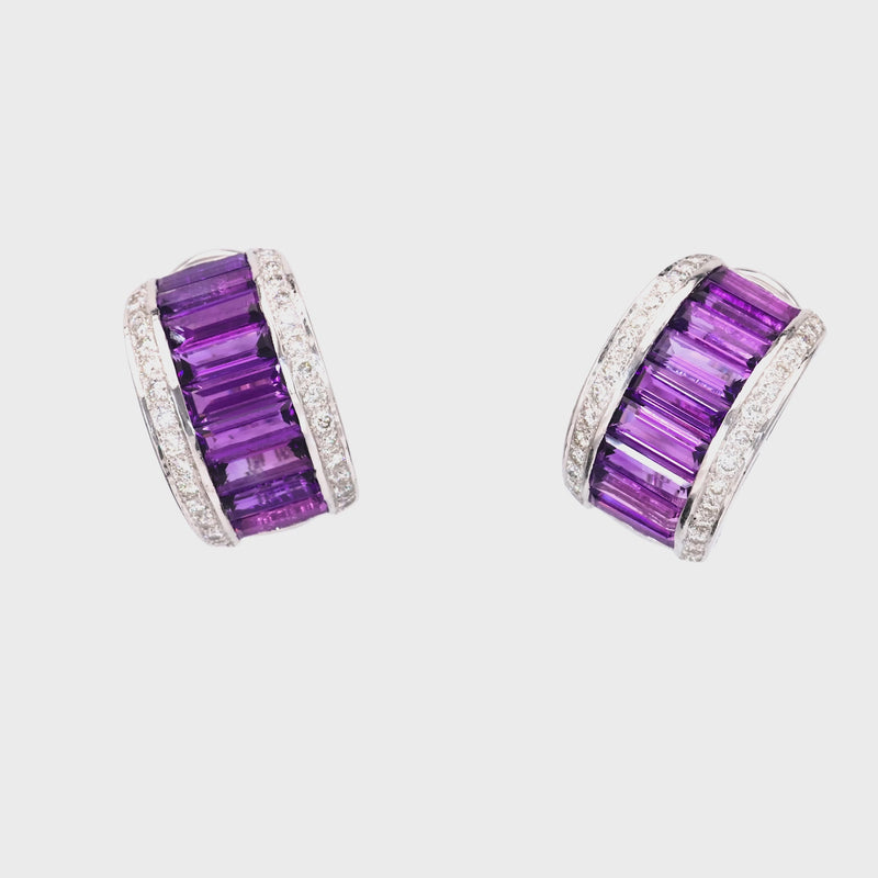 Amethyst Diamond Platinum & Gold Earrings