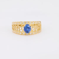 Vintage Sapphire Diamond 18K Yellow Gold Filigree Band