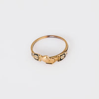 Georgian 18k yellow gold with enamel forget me nots clasped Fede ring