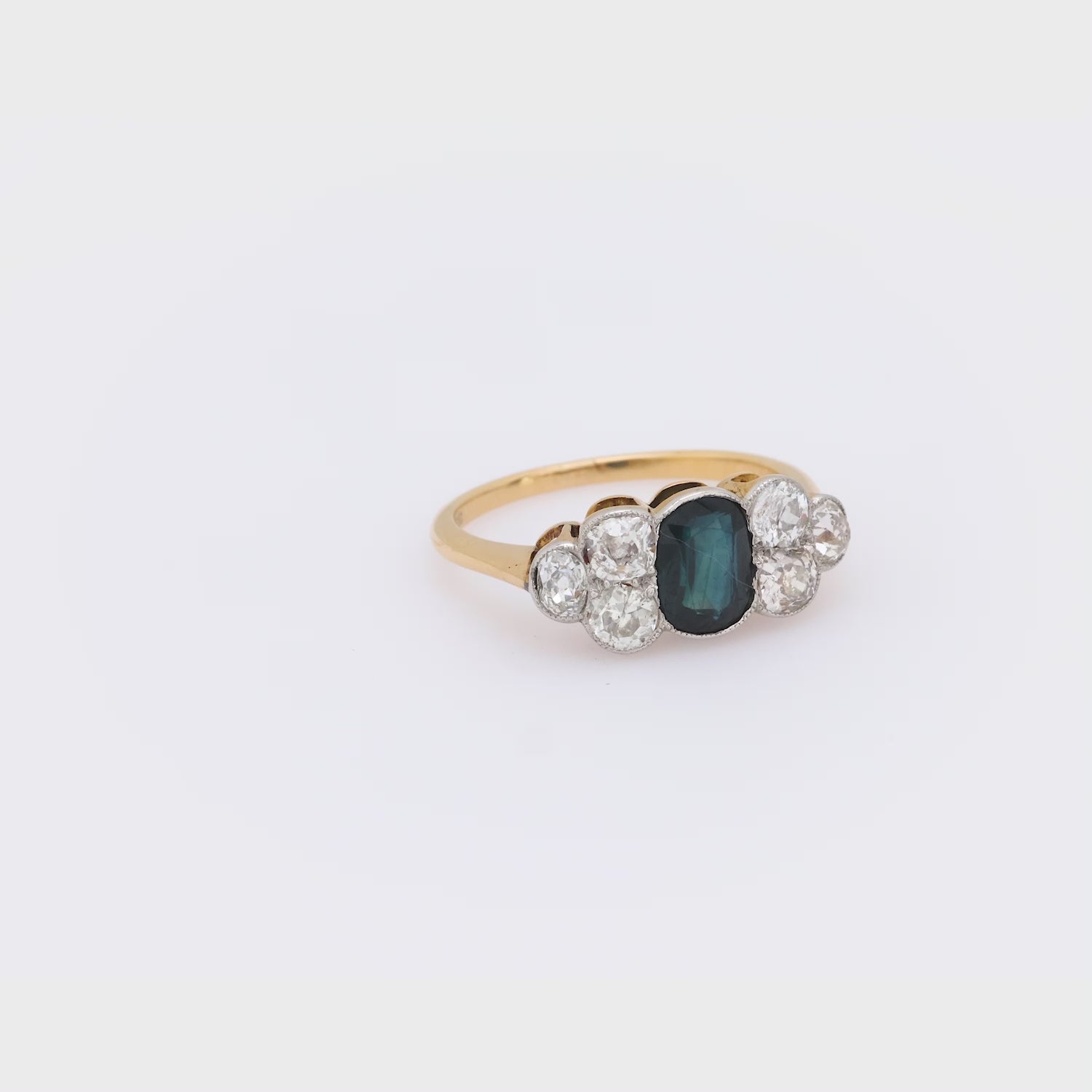 Victorian 1 carat sapphire diamond 18k yellow gold ring