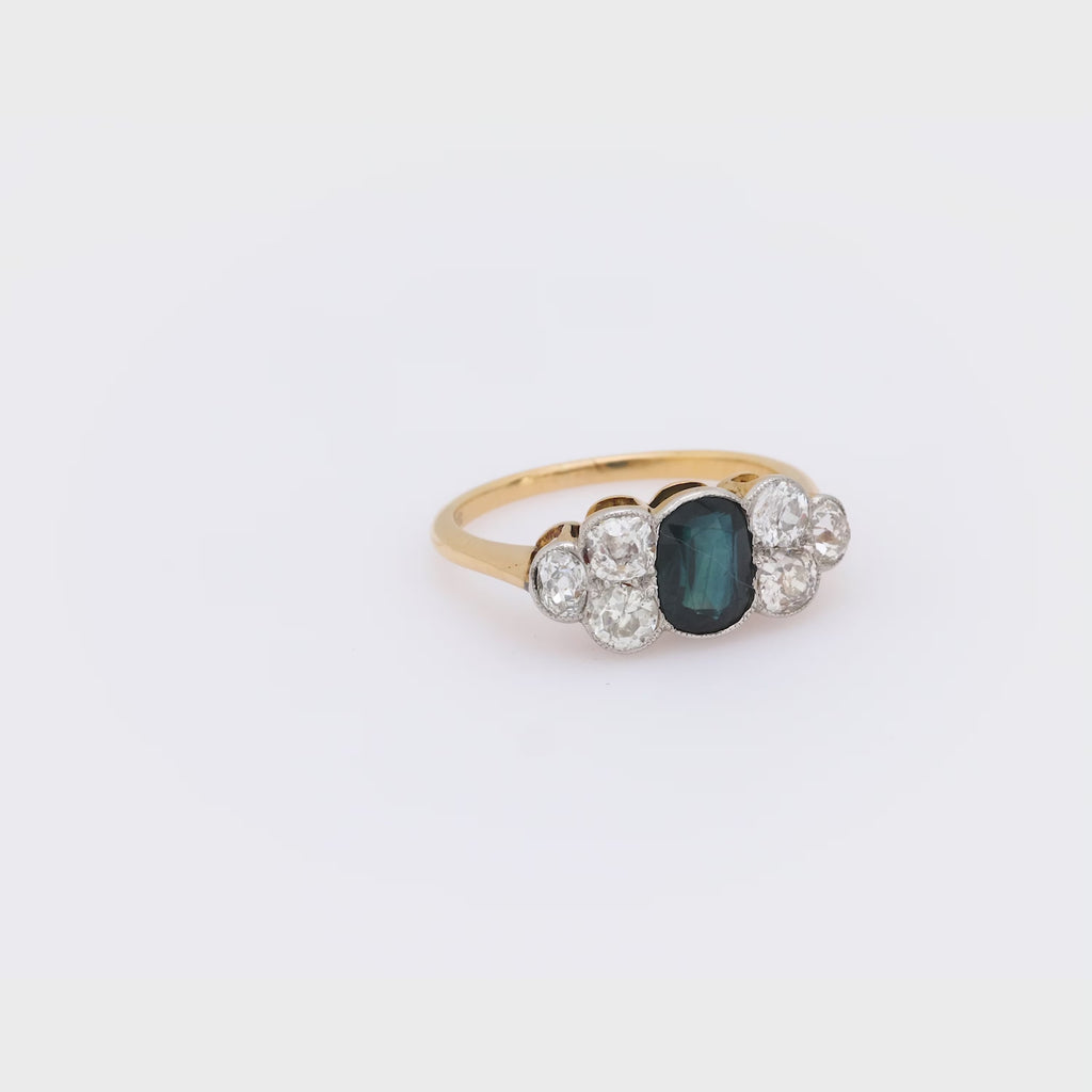 Victorian 1 carat sapphire diamond 18k yellow gold ring