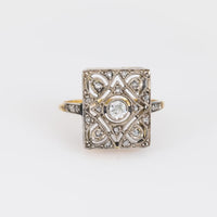 Victorian diamond 18k yellow gold square ring