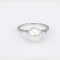 Mid-Century Pearl Diamond Platinum Ring