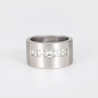 Contemporary Asscher cut diamond 18k white gold cigar band