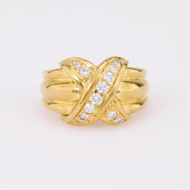 Tiffany & Co. Vintage Diamond 18K Yellow Gold Criss-Cross Ring