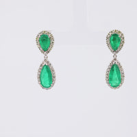 Vintage GIA 5.3 carat emerald diamond 18k white gold dangle earrings