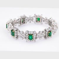 Vintage 7.37 Carat Emerald and 10 Carat Diamond Platinum Bracelet