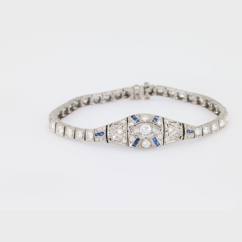 Art Deco 2.9 Carat Total Weight Diamond Sapphire Platinum Bracelet