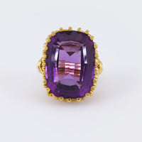 Retro French 14 Carat Amethyst 18K Yellow Gold Cocktail Ring