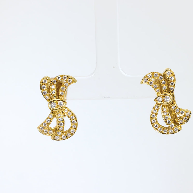 Vintage diamond yellow gold bow earrings