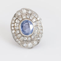 Mid Century sapphire diamond 18k white gold ring