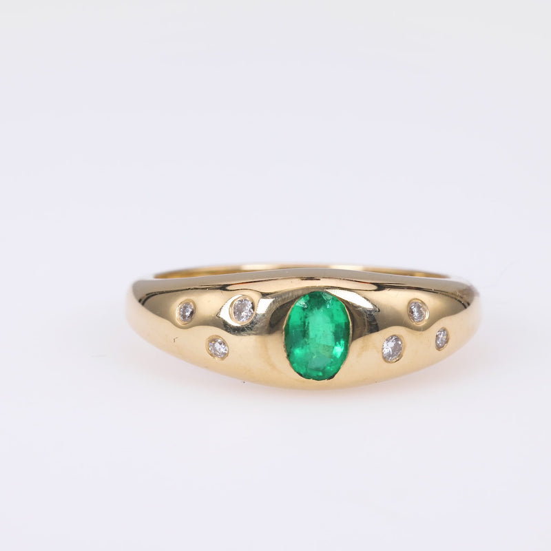 Vintage Kabana Emerald Diamond 14K Yellow Gold Bezel Ring