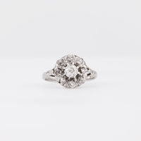 Art Deco Old Mine Diamond 18K White Gold Cluster Ring